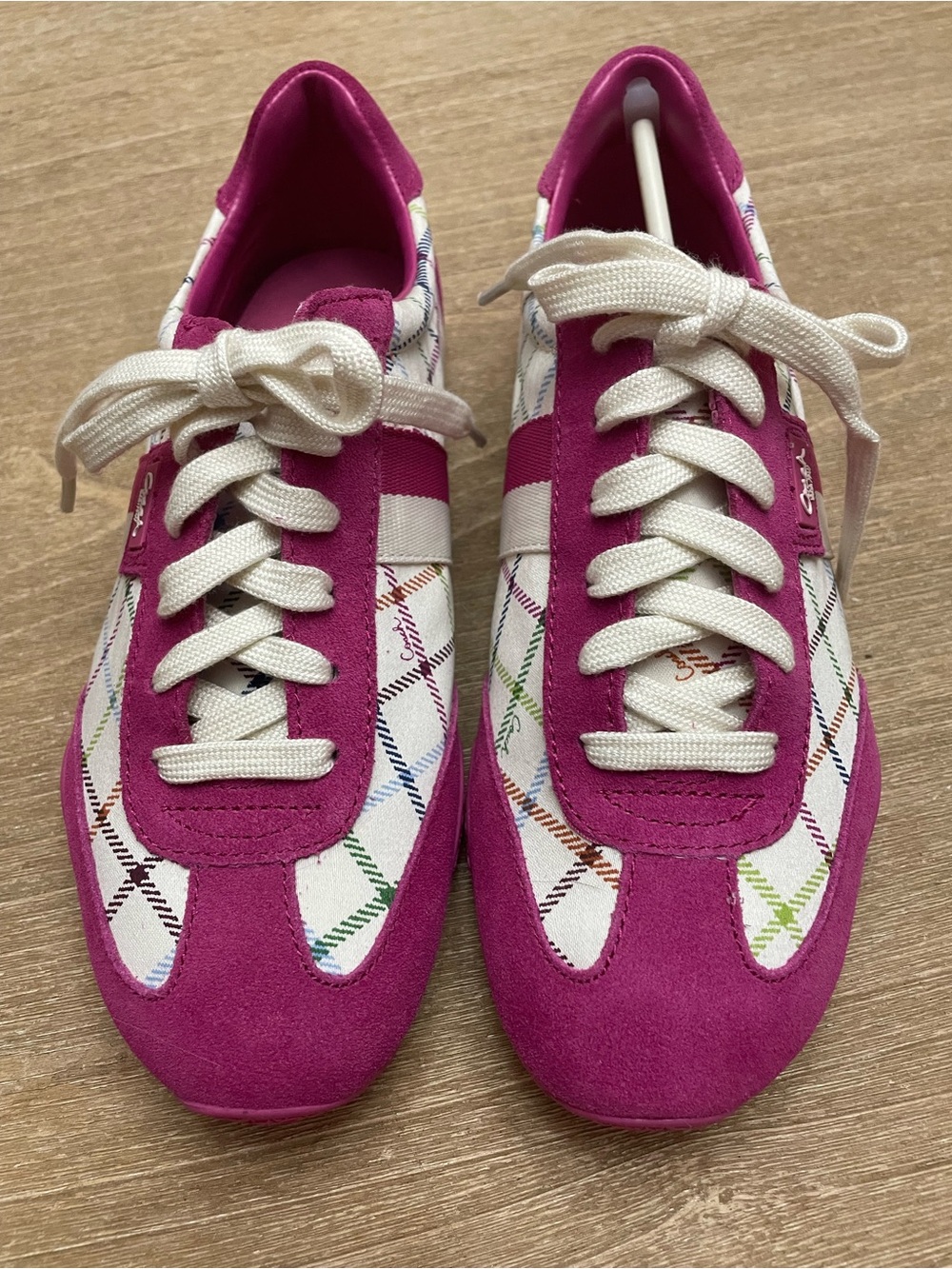 Coach Kinsley Women's Magenta Suede & Multicolor Plaid Sneakers